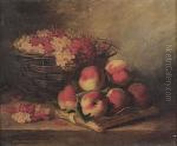 Still Life With Peaches Oil Painting by Alphonse de Neuville