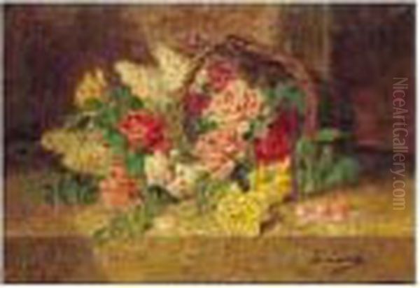 Panier Fleuri Renverse Oil Painting by Alphonse de Neuville