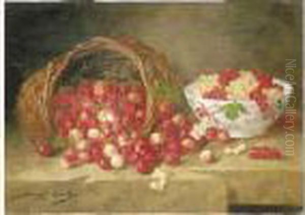 Nature Morte Aux Cerises Et Aux Groseilles Oil Painting by Alphonse de Neuville