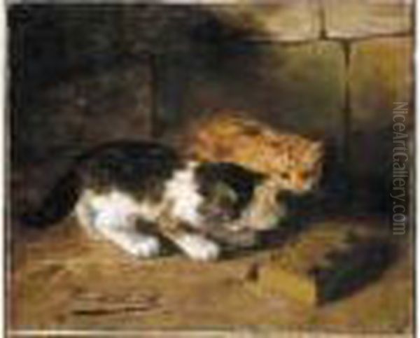 Les Chatons Guettant La Souris Oil Painting by Alphonse de Neuville