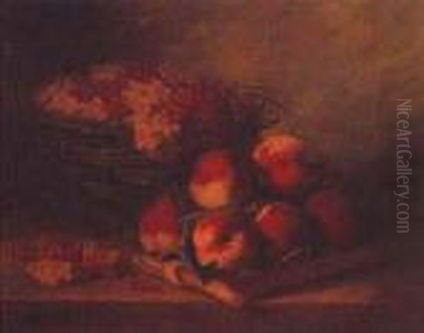 Still Life Of Peaches And Berries Oil Painting by Alphonse de Neuville