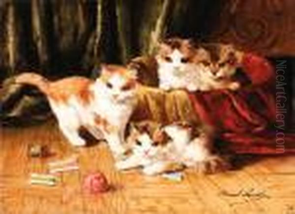 Playful Kittens Oil Painting by Alphonse de Neuville