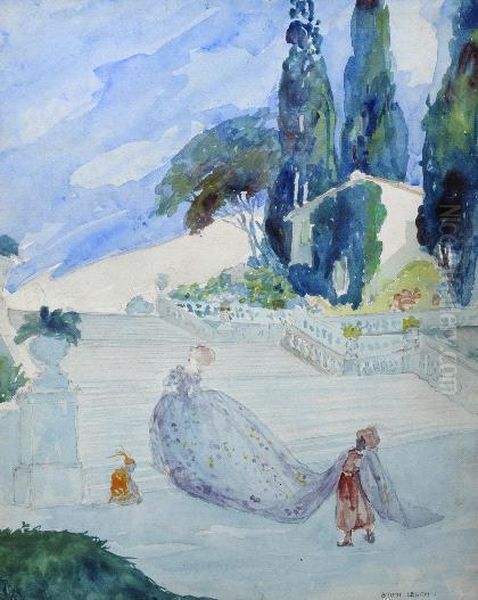 Parklandschaft Mit Dame Und Mohr Oil Painting by Umberto Brunelleschi