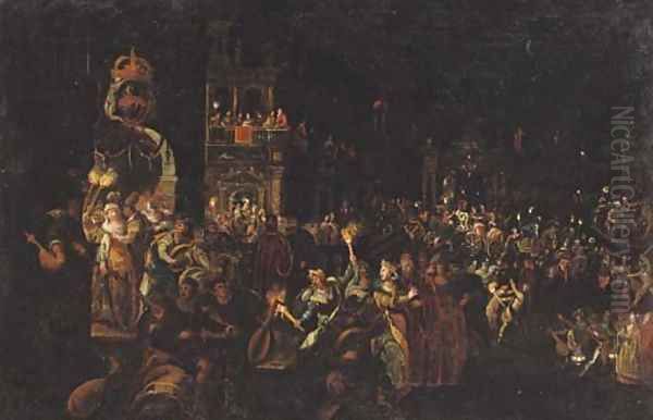 A carnival at night Oil Painting by Joseph, The Younger Heintz