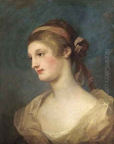 Portrait of a lady, bust-length, with a ribbon in her hair Oil Painting by William Hogarth