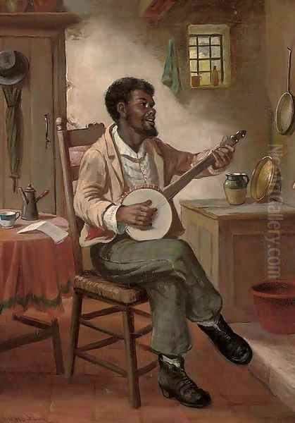 The banjo player Oil Painting by David W. Haddon