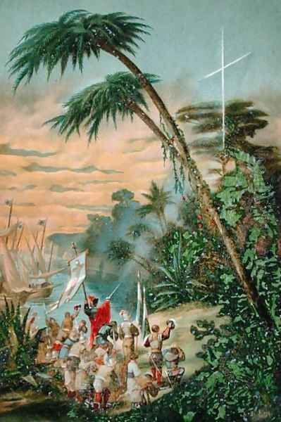 The Discovery of the New World by Christopher Columbus 1451-1506 Oil Painting by M. Houssot