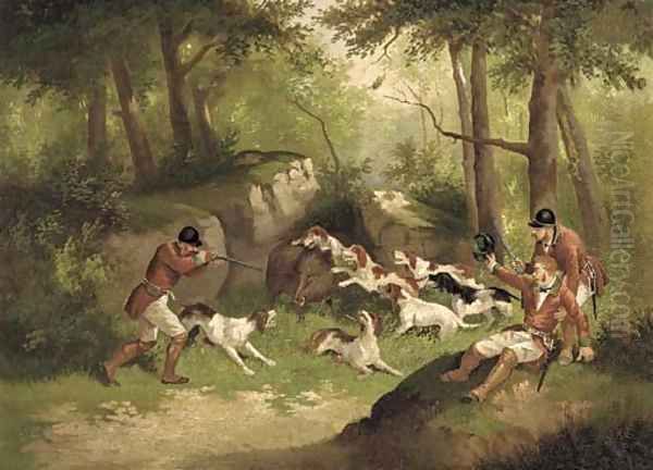 The boar hunt Oil Painting by Edward Benjamin Herberte