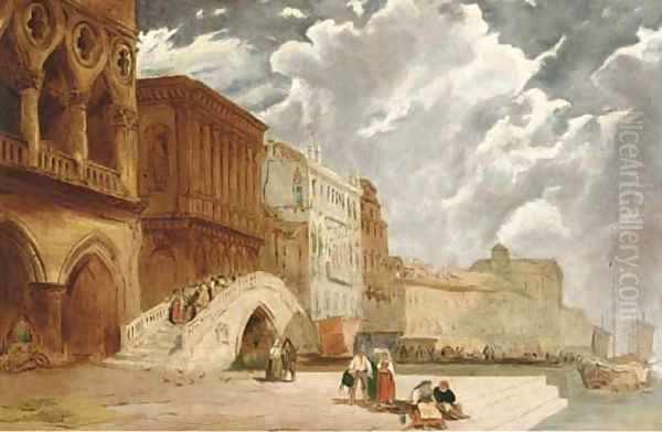 Figures by the Doge's Palace, Venice Oil Painting by James Holland