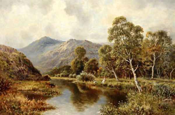 Children Fishing On A Tranquil River Oil Painting by John Horace Hooper