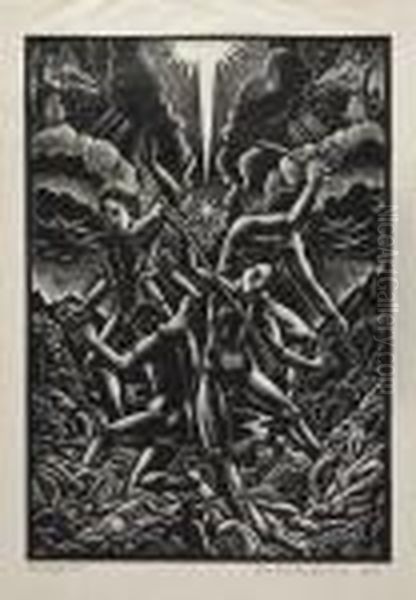 The Apocalypse Of St. John The Divine No I,iii, Iv, V Oil Painting by John Buckland-Wright