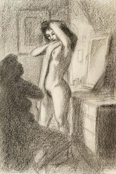 Woman Undressing Oil Painting by John Buckland-Wright