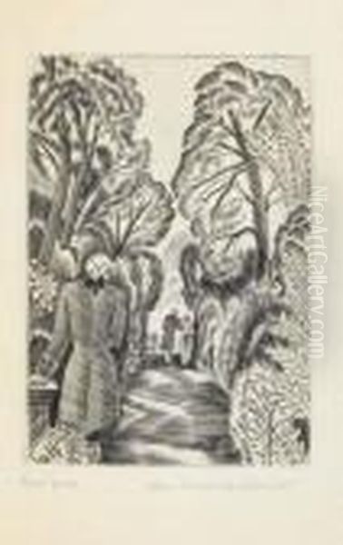 Couple On A Garden Path For Jungen Werters Oil Painting by John Buckland-Wright