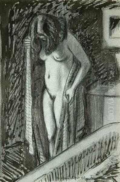 Girl Standing With Towel, 1948 Oil Painting by John Buckland-Wright