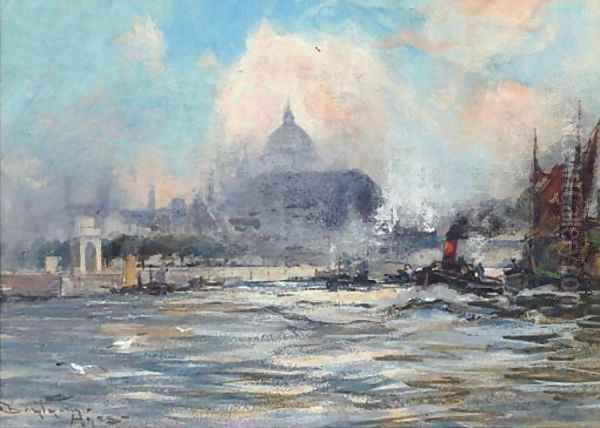 St. Paul's Cathedral from the Thames Oil Painting by Frederick John Bartram Hiles