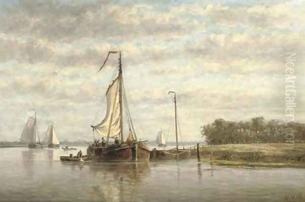 Along a river in summer Oil Painting by Hendrik Hulk