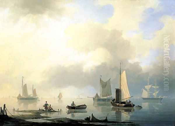 Shipping on a calm sea Oil Painting by Herman Henry Op Der Heijde