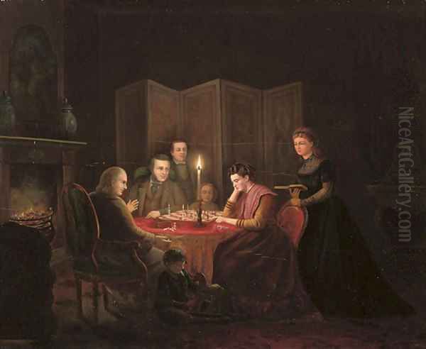 The chess game Oil Painting by Johannes Hermanus Van Heyden