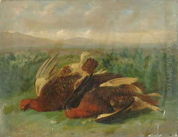 A Brace of Grouse on a Moor Oil Painting by Stephen E. Hogley