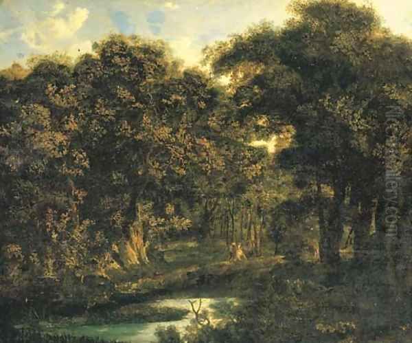 A wooded landscape with a hunting party Oil Painting by Jan Van Der Heyden