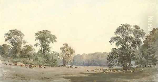 Deer grazing in Richmond Park Oil Painting by Robert Hills