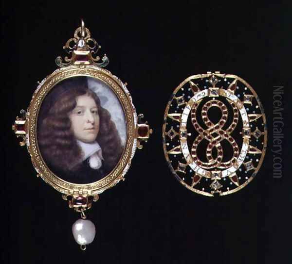 Miniature of an unknown man in a gold and jewelled frame and cover Oil Painting by John Hoskins