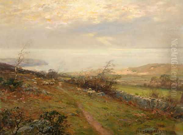 Sheep grazing in a coastal landscape Oil Painting by Parker Hagarty