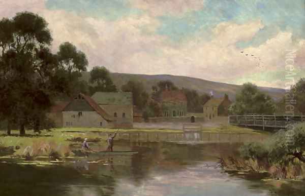 Punting along the Kennet and Aran canal, near Devizes Oil Painting by Richard W. Halfnight