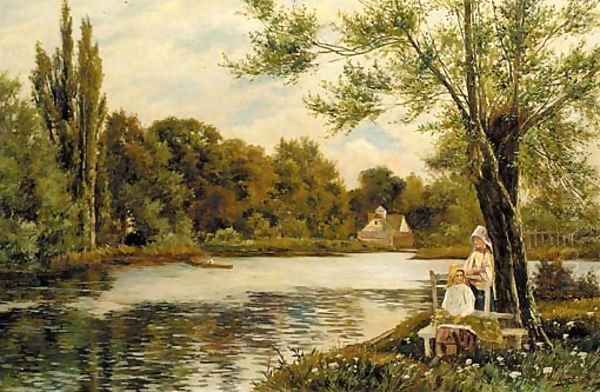 Near Maple Durham on Thames; and On the Thames below Windsor Oil Painting by Theodore Hines