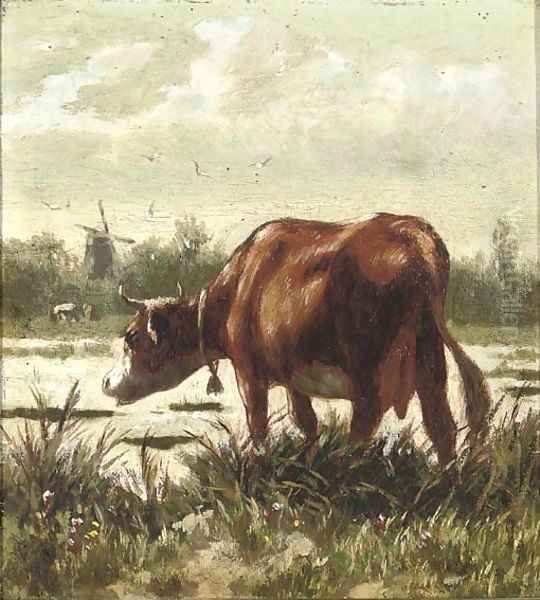 A cow by the water's edge Oil Painting by William Frederick Hulk