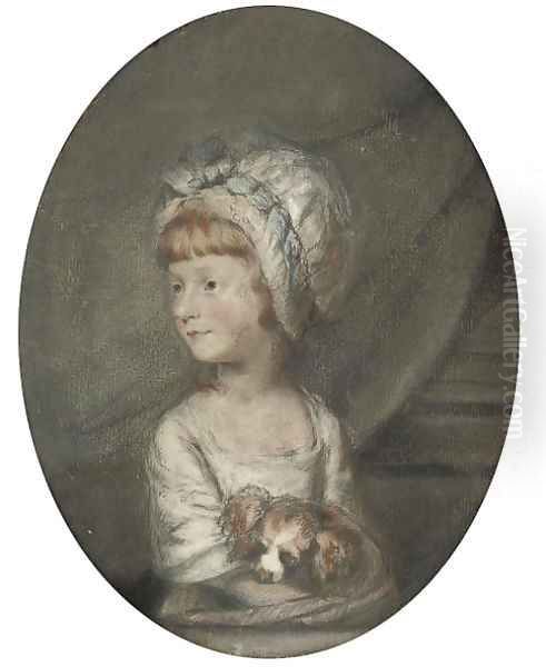 Portrait of a young girl with her dog Oil Painting by Hugh Douglas Hamilton