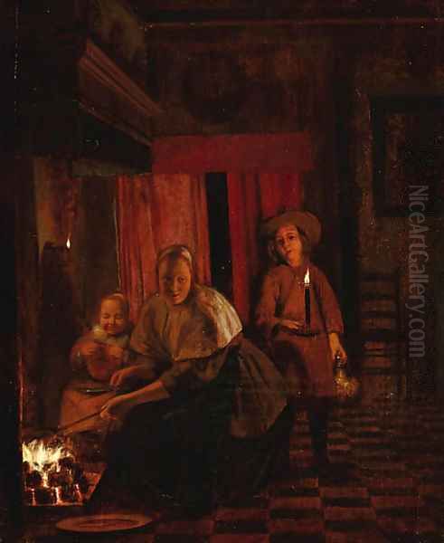 An interior with a mother and child Oil Painting by Pieter De Hooch