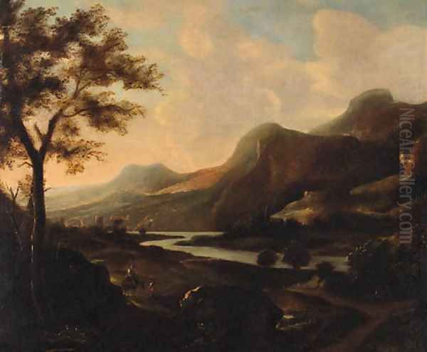 A Valley at sunset with Peasants on a Track Oil Painting by Willem de Heusch