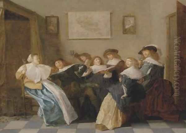 Elegant company merrymaking in an interior Oil Painting by Dirck Hals