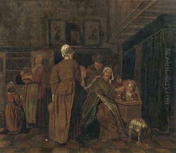 A family in an interior Oil Painting by Jan Jozef, the Younger Horemans