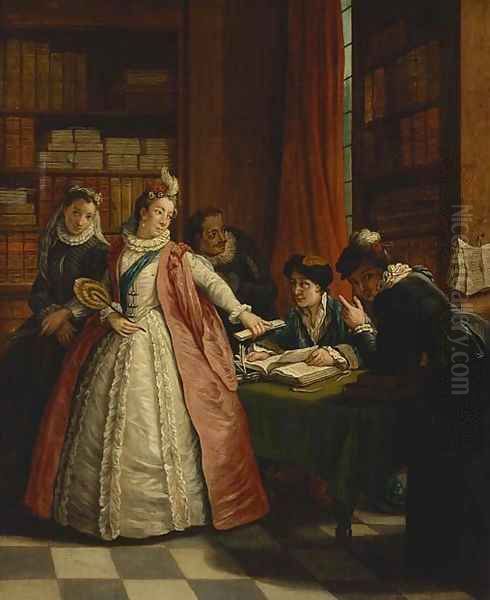 Elegant ladies at a lawyers office Oil Painting by Jan Jozef, the Younger Horemans