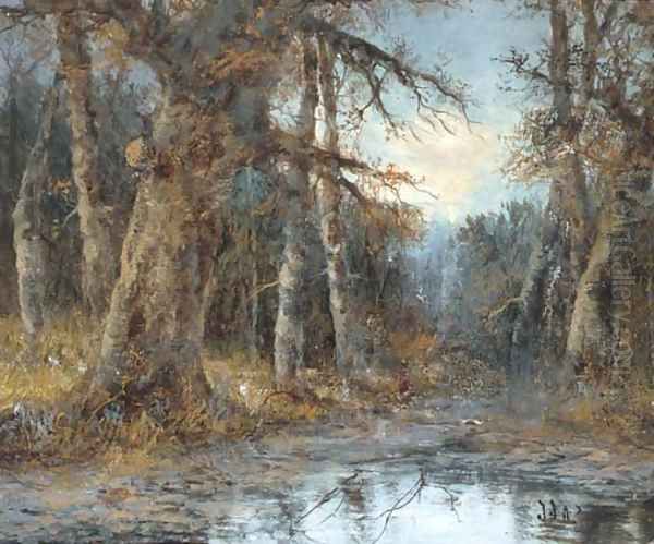 A pond in the woods Oil Painting by Theodore Hines