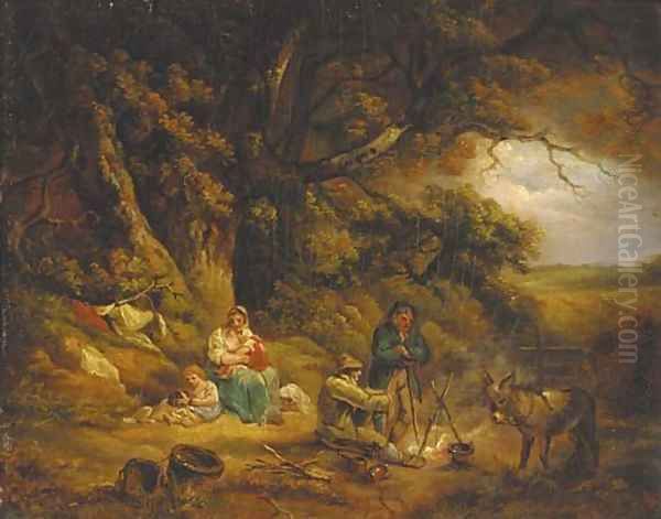 A gypsy encampment Oil Painting by Thomas Hand