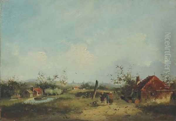 A hamlet in the dunes Oil Painting by Adrianus David Hilleveld