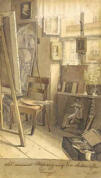 The artist's studio in Rome Oil Painting by Ferdinand Theodor Hildebrandt