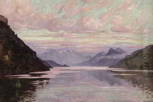 Coucher de soleil sur le Lac de Came Oil Painting by Henri Havet