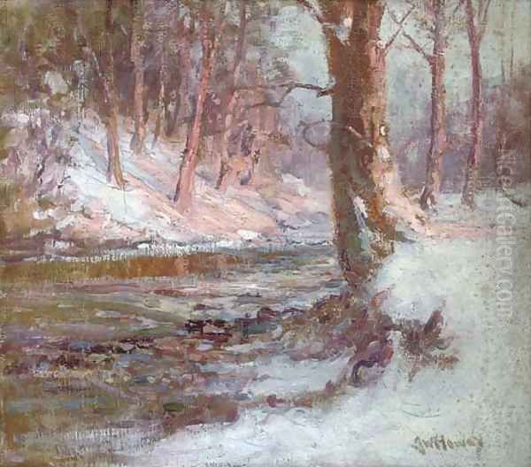 A snowy woodland, dawn Oil Painting by John William Howey