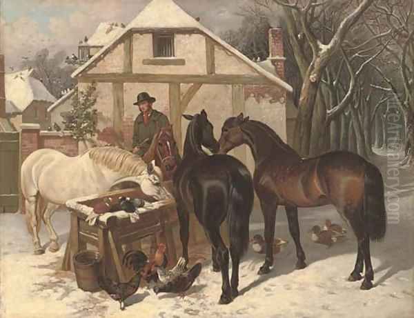 A winter feed Oil Painting by John Frederick Herring