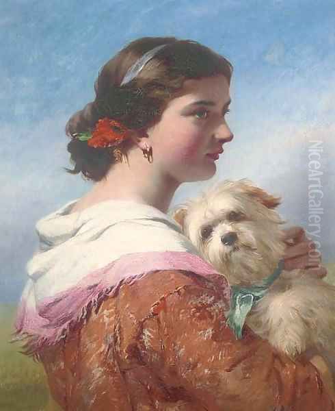 A canine companion Oil Painting by James John Hill