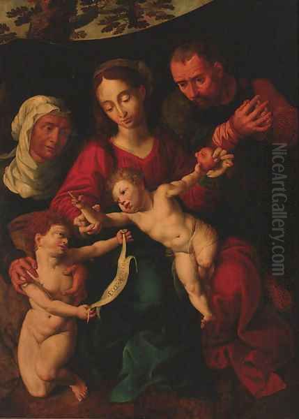 The Holy Family with the Infant Saint John the Baptist and Saint Elizabeth Oil Painting by Jan Sanders Van Hemessen