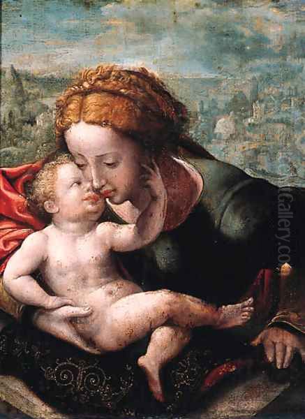 The Madonna and Child, a landscape beyond Oil Painting by Jan Sanders Van Hemessen