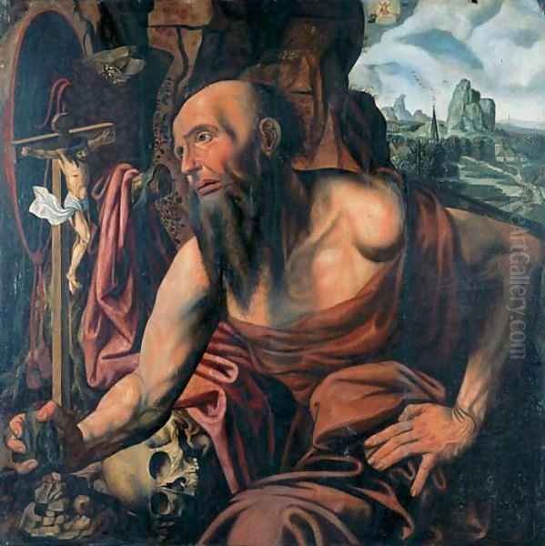 The Penitent Saint Jerome in a cave Oil Painting by Jan Sanders Van Hemessen