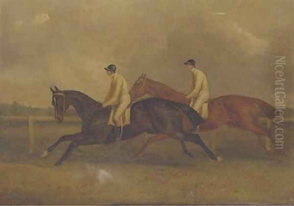 The Celebrated St. Leger, 1840, with Lord Westminster's Launcelot and Maroon Oil Painting by John Frederick Jnr Herring