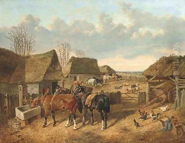 In the farmyard Oil Painting by John Frederick Jnr Herring