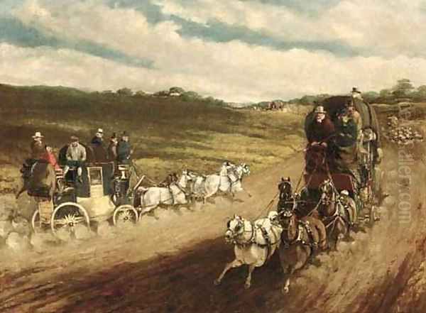 Coaches on a road Oil Painting by Charles Cooper Henderson